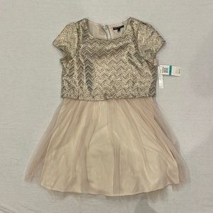 Sequin Hearts girls size 16 dress cream color and gold shimmer